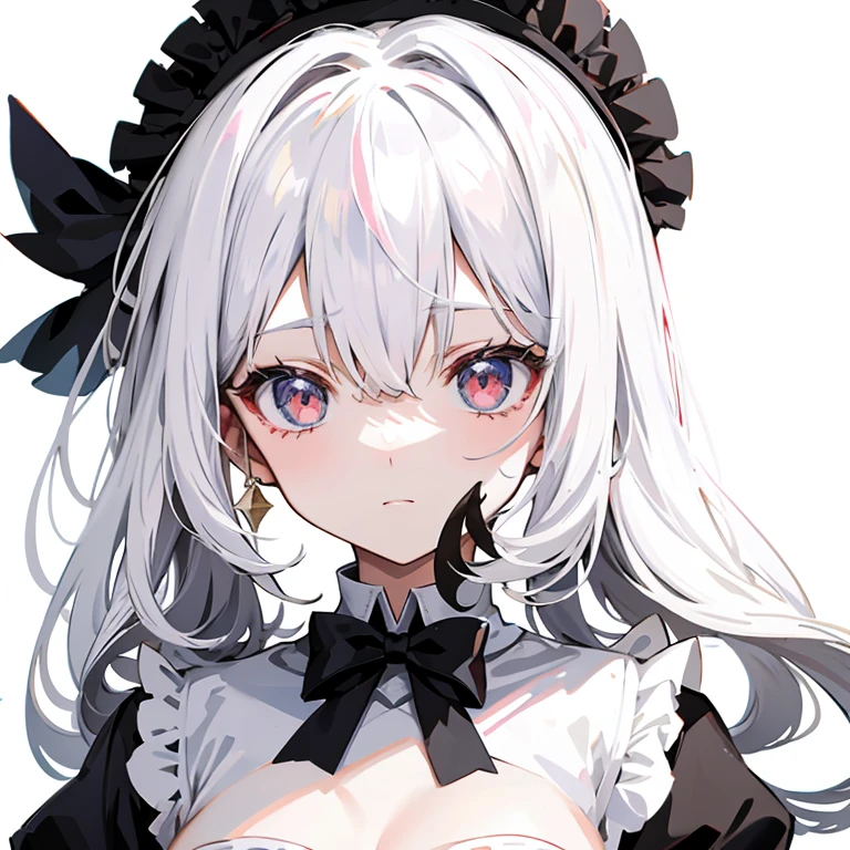 White hair,head portrait,Cute little,JK ,style of anime,No hats,The headdress is a black bow,Clothing is casual wear