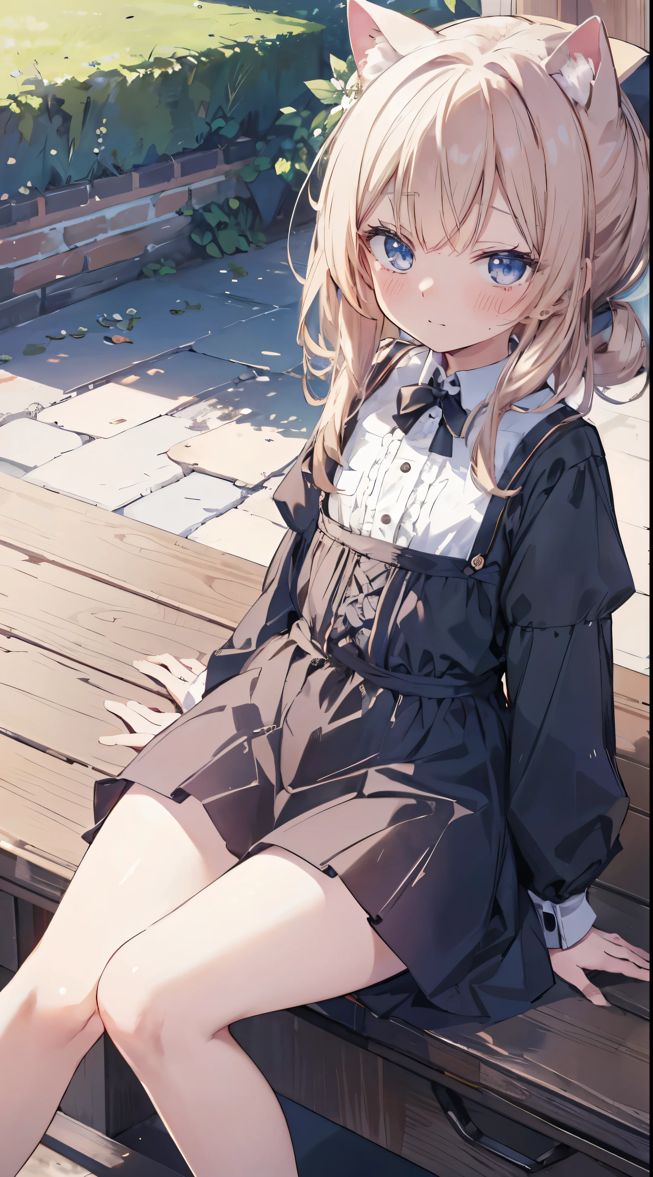 Masterpiece、Highest quality、highest quality、(((Lori)))、 ((((Petite))))、((Embarrassed))、Shiny hair quality、Small face、Sitting、Super detailed, beautiful, wide eyes、Ultra-detailed, clear and beautiful faces、(cute illustration:1.2), High-resolution, ultra-detailed, best quality, embarrassed、Thighs