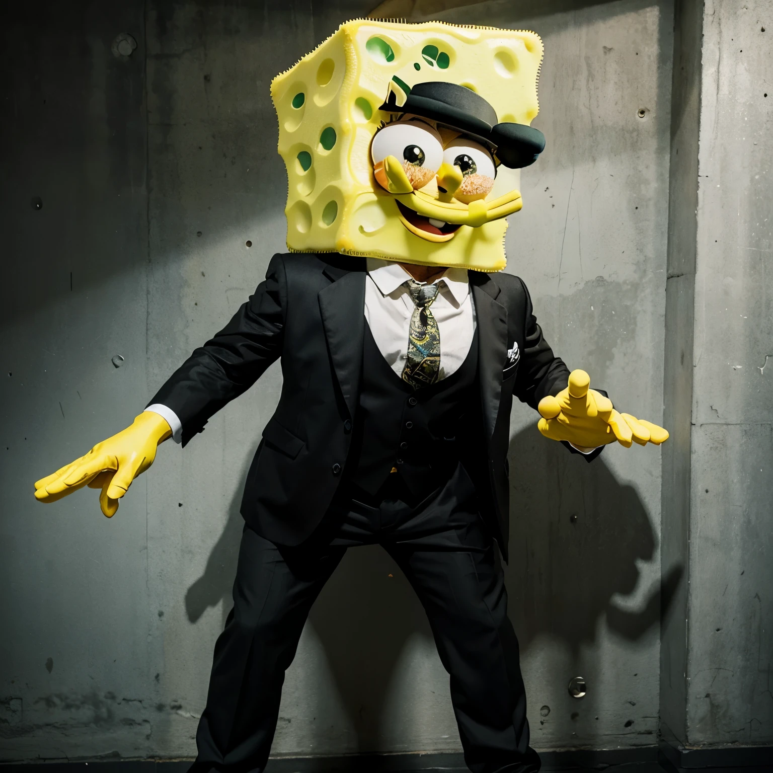 Spongebob dressed as a gangster