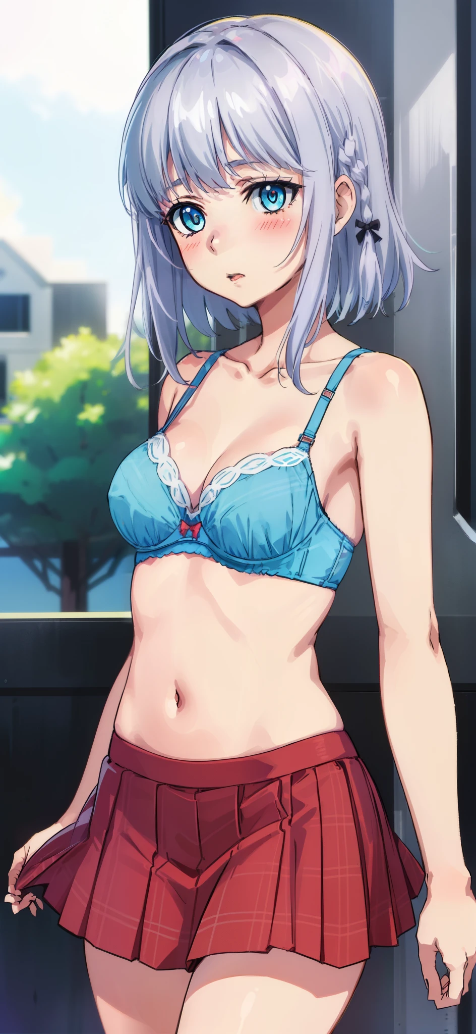 1 girl, kanon kanase, blush, medium breasts, sleeveless,((cowboy_shot, bra, short skirt, random clothes)), (((((30-year-old,mature))))), healthy skin.