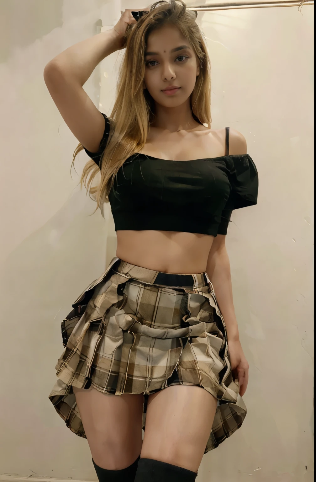 Most beautiful Indian blonde girl wearing skirt top 