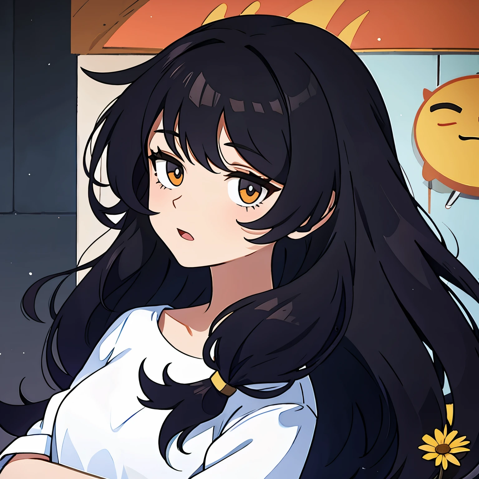 Side face of a girl with long black hair