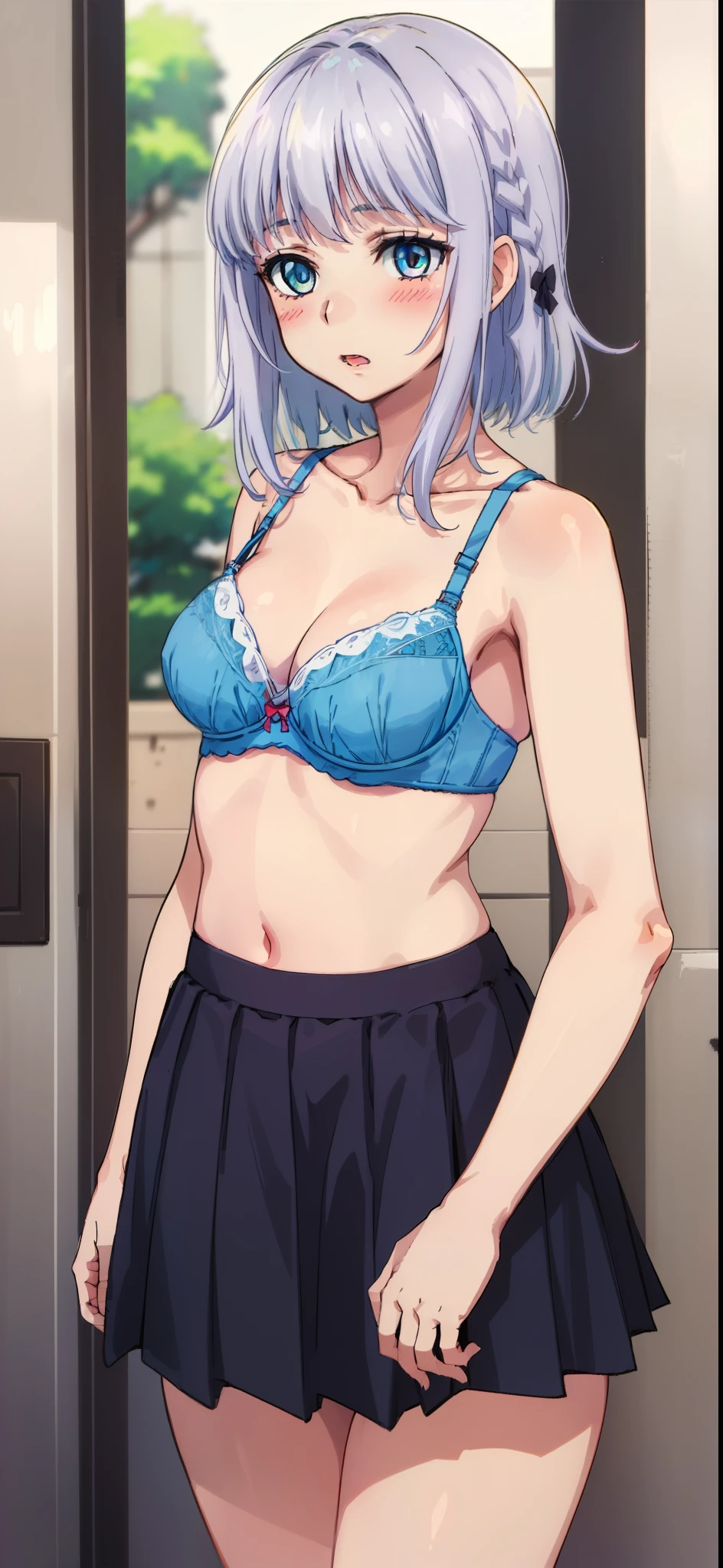 1 girl, kanon kanase,  blush, medium breasts, sleeveless,((cowboy_shot, bra, short skirt, random clothes)),  (((((30-year-old,mature))))), healthy skin.