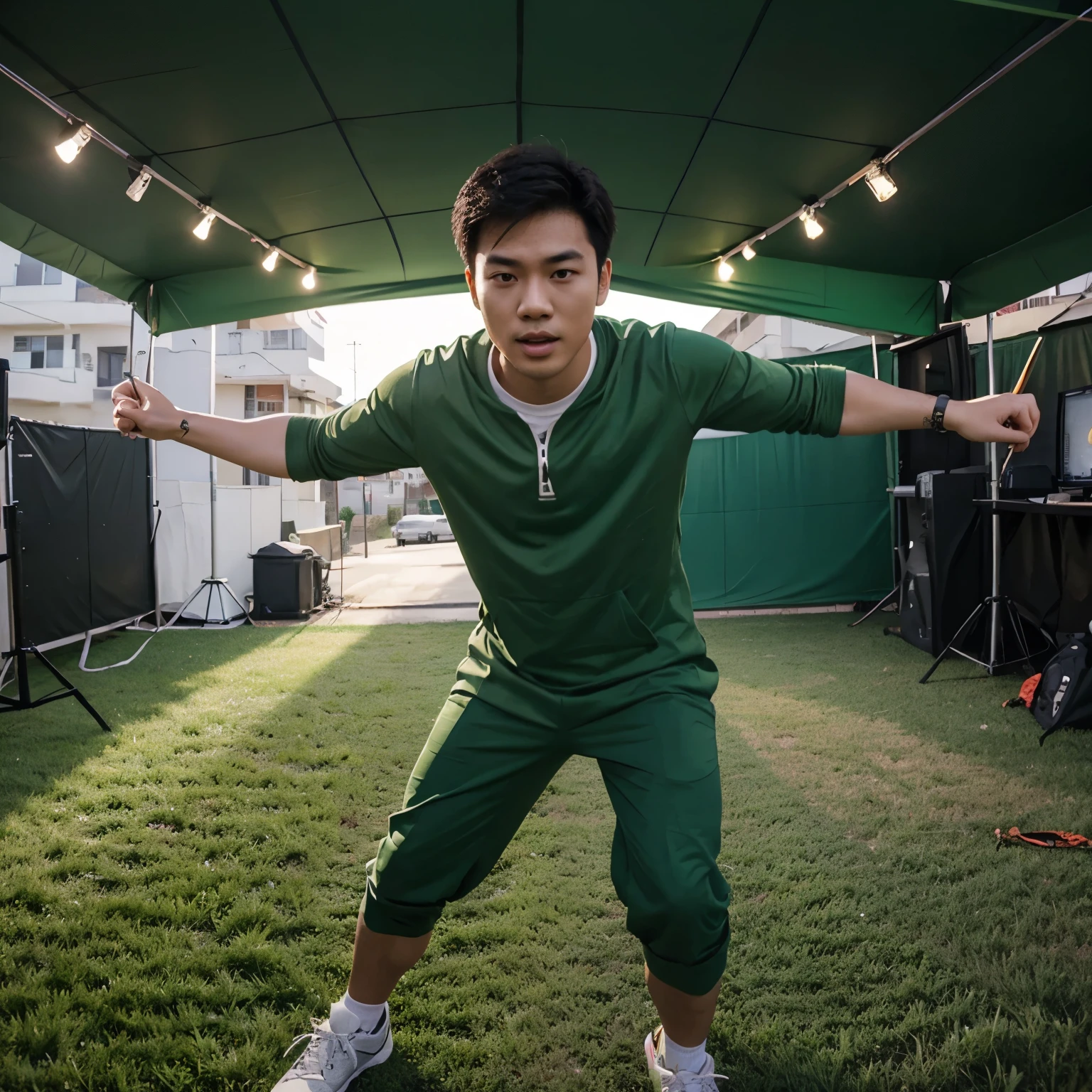 Generate 25 years old asian in green screen