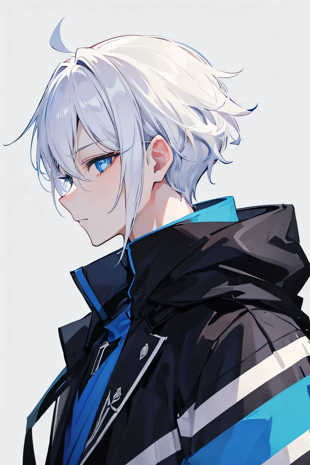 Two-dimensional boy,Profile,Open your eyes slightly,Black mask ,White hair,Blue Eyes