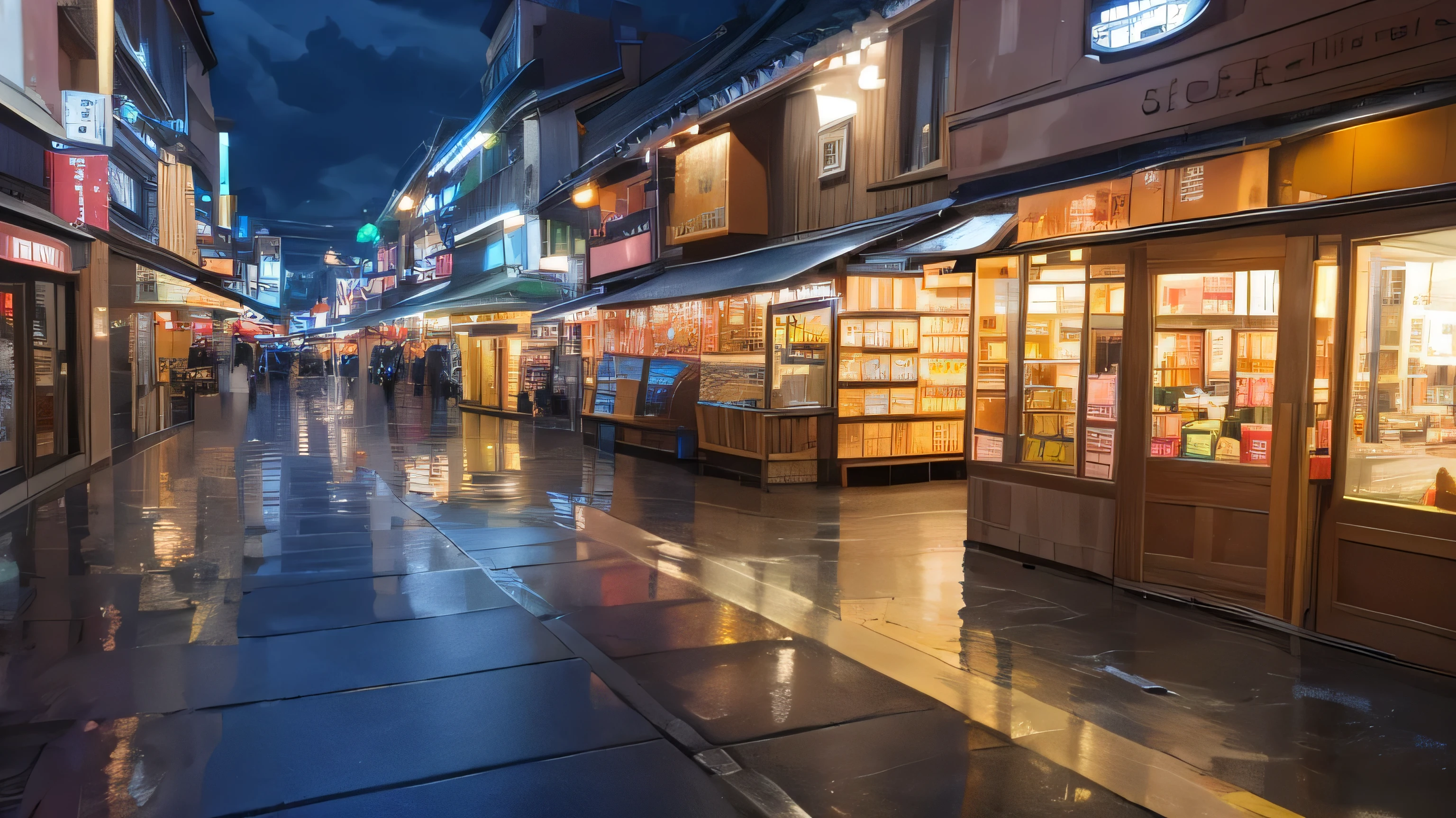 Night view of the shopping street、It's drizzling、dim clouds