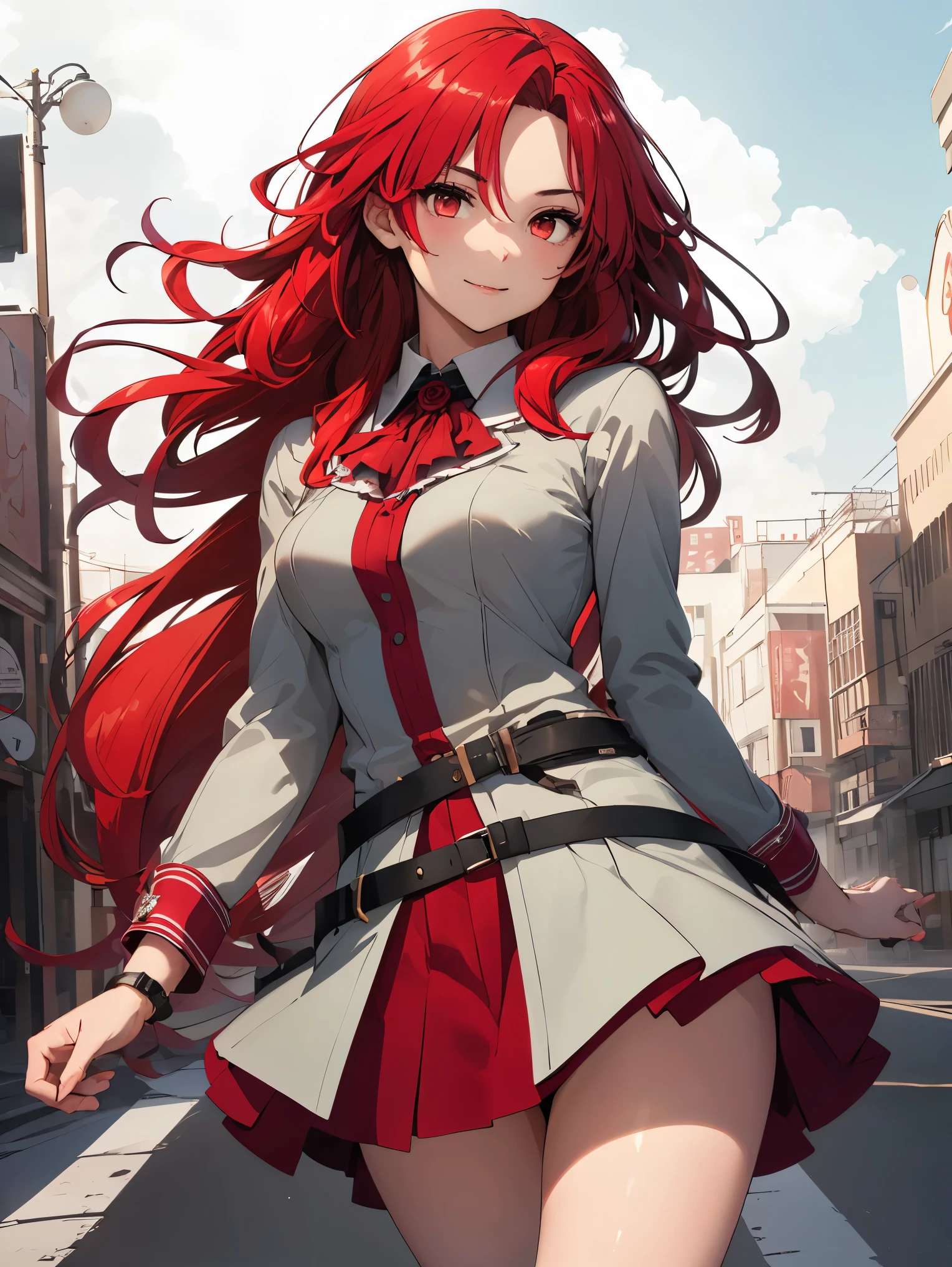 1girl, lisara restall, ((red hair:1.5)),
BREAK (two-tone dress, red belt, lycoris uniform:1.2), BREAK mature female, cowboyshot, standing, naughty face, smile,
BREAK ((anime girl)), best quality, expressive eyes, perfect face, (masterpiece), best quality, expressive eyes, perfect face, ((best quality)), ((ultra-detailed)), ((an extremely delicate and beautiful)), perfect eyes, perfect body, ((synmetry eyes)), beautiful eyes, ((thick thighs)), shiny skin, soft skin, ((synmetry body)), ((perfect body)), 