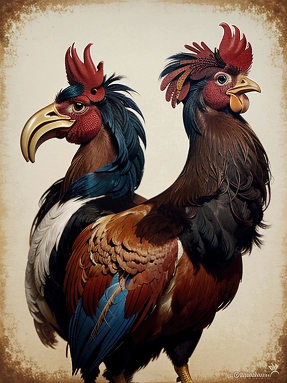 Beautiful rooster in the style of Salvador Dali