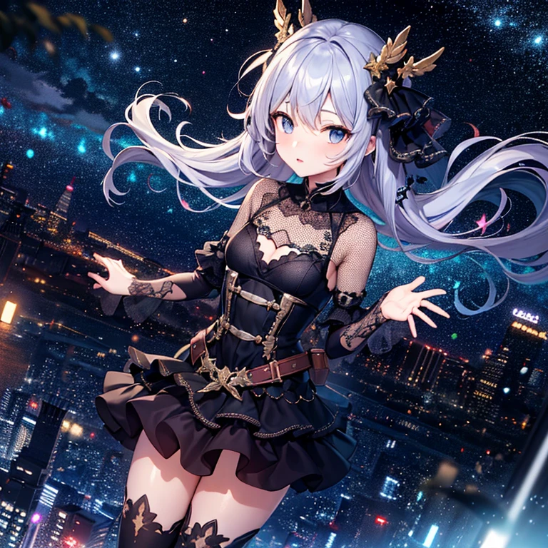 ultra detailed game CG, (High resolution:1.1),(absurderes:1.1), 1girl in, , Solo, Simple Anime, nightcity, Overlooking the night view from a height