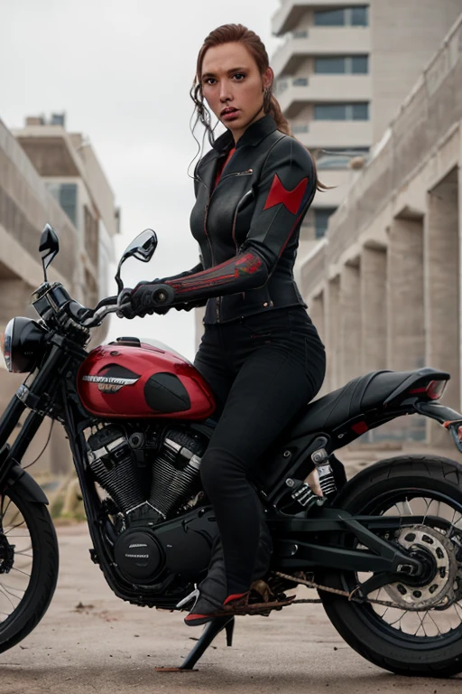 Black widow en motocicleta deportiva