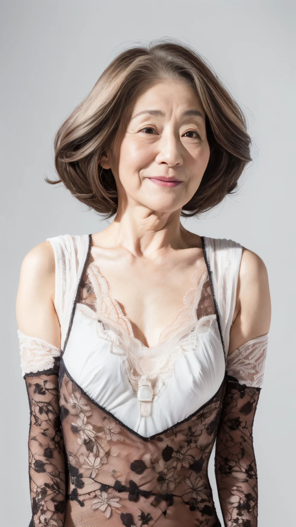 Asian Beauty, gorgeous, Gray Hair, Cowboy Shot, mother, ((Fractal Art)), (((masterpiece))), 8k, Clear images, (((alone))), (((Elderly Japanese Madam))), Pure white background, Gray Hair, Lower your arms, wear a flashy bra, gravure, Look forward, ((Elderly mature woman with an old face)), Depict lips accurately,Red lips, Flashy makeup, (((alone))), (((perfection))), Elderly, Pure white background, gravure, natural upright posture, Look forward, ((Obscene)), Beautiful mature woman, highest quality, Very detailed, Realistic, Very detailed細なスキン, (1 Japanese Mature), (positive), 120 years old, Huge breasts, Mature politician, Glamour, sexy, Pure white skin, Looking at the audience,
