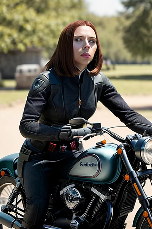 Black widow en motocicleta deportiva