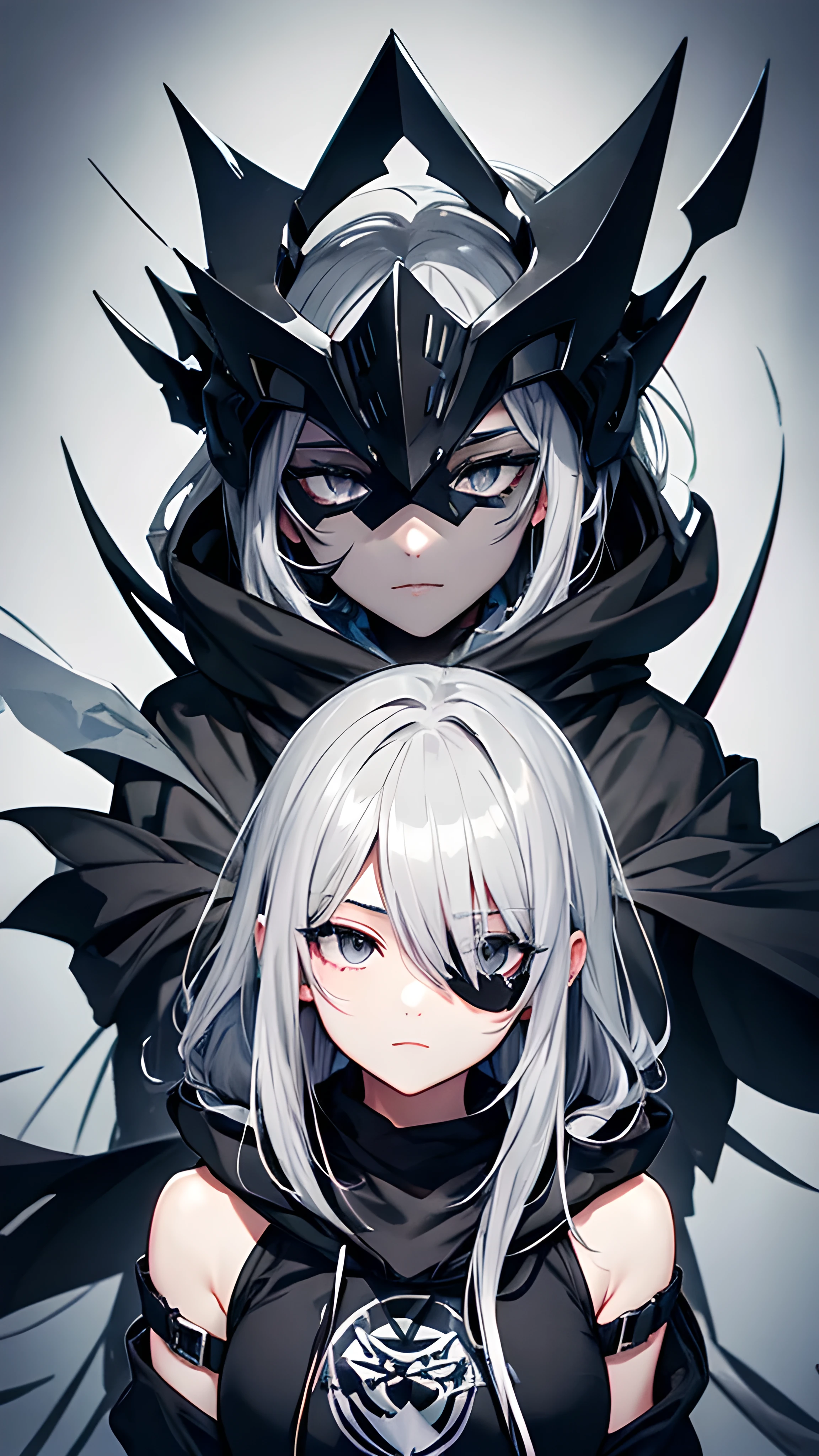 Beautiful youth,Silver Hair,((Gray eyes)), Shoulder-length hair, Black Mask, Black Hoodie, Wear a hood,high quality, Withdrawal amount, pixiv illustrations