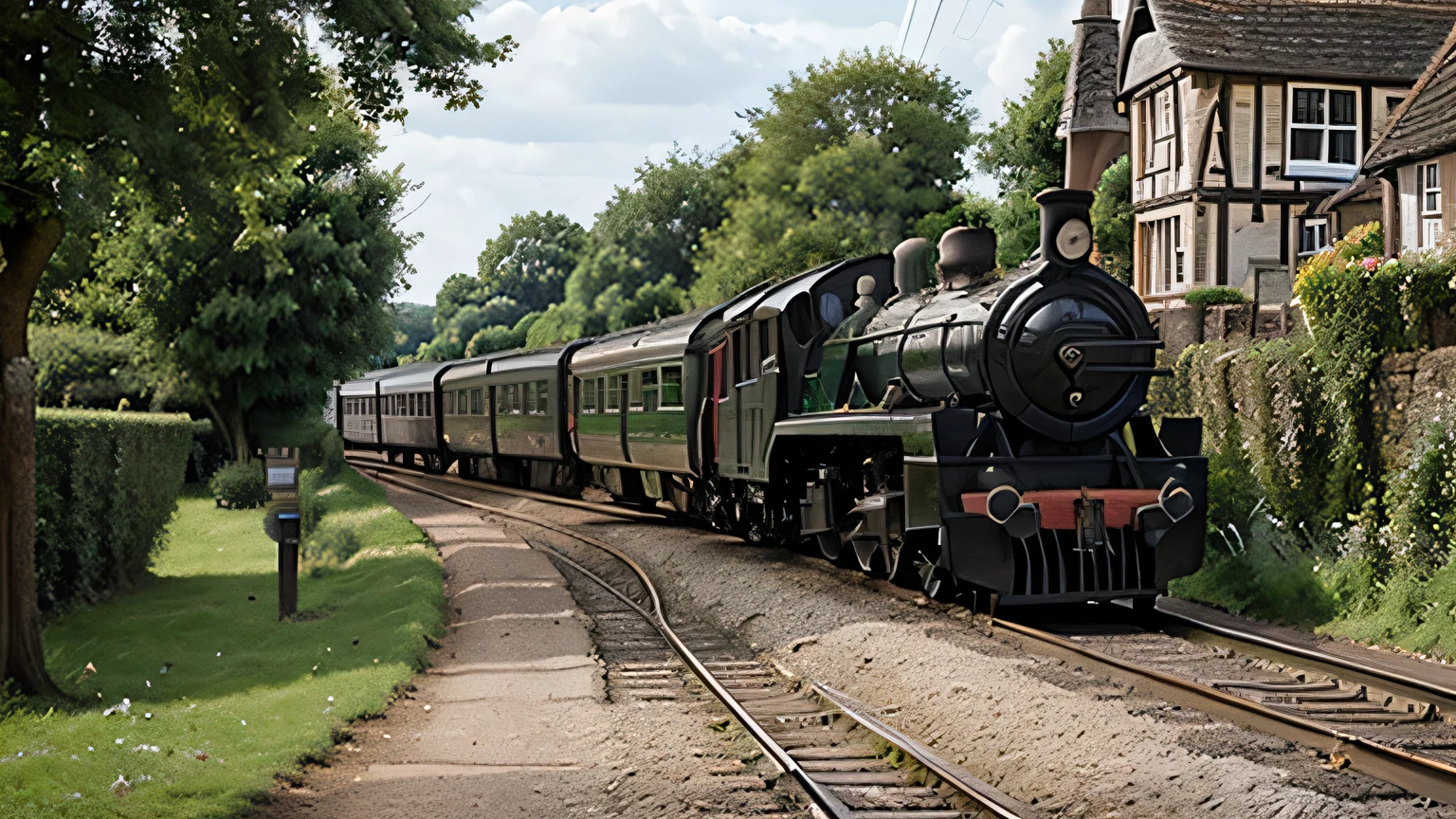 train in an old england country village 