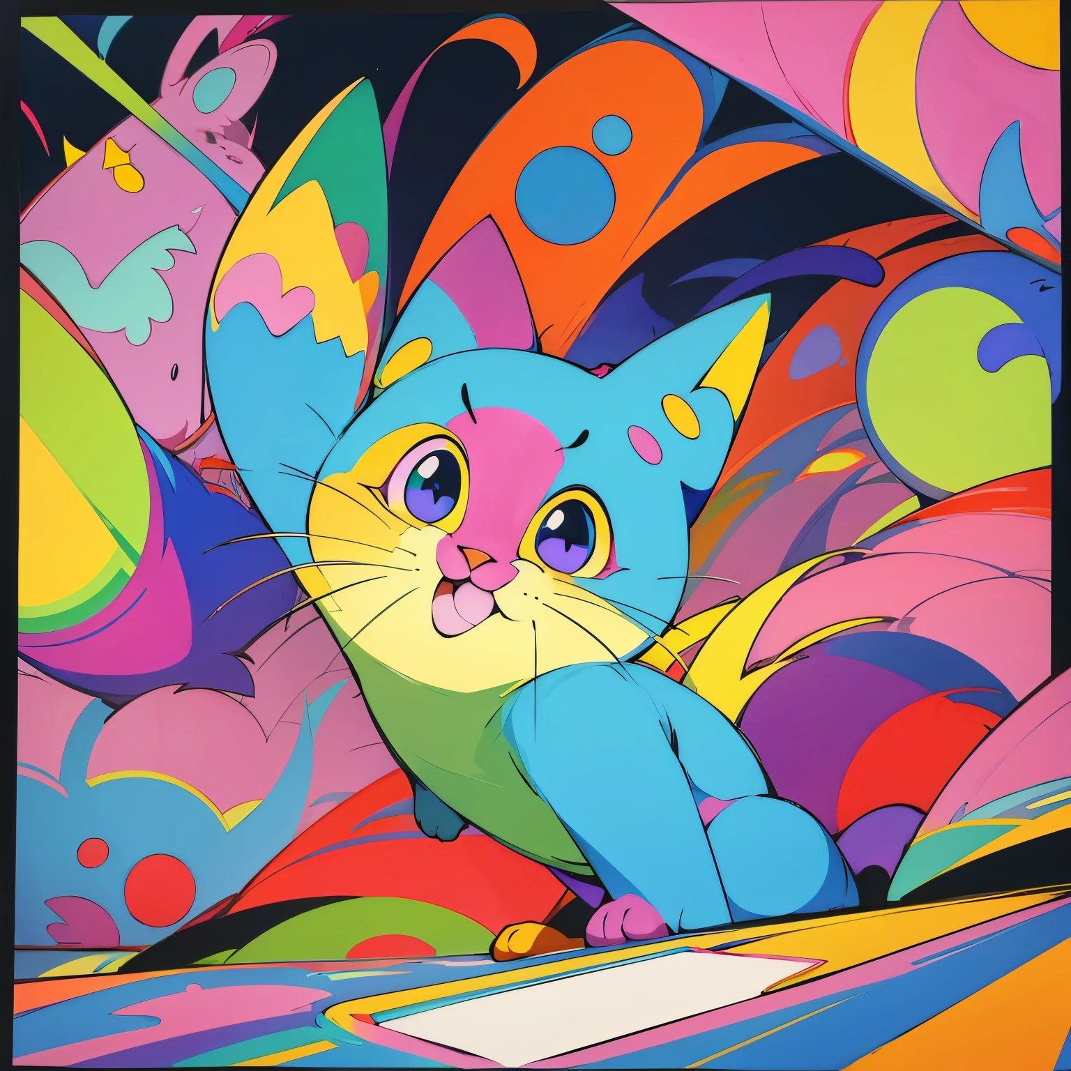 Colored coloring book, cartoon style, cat.