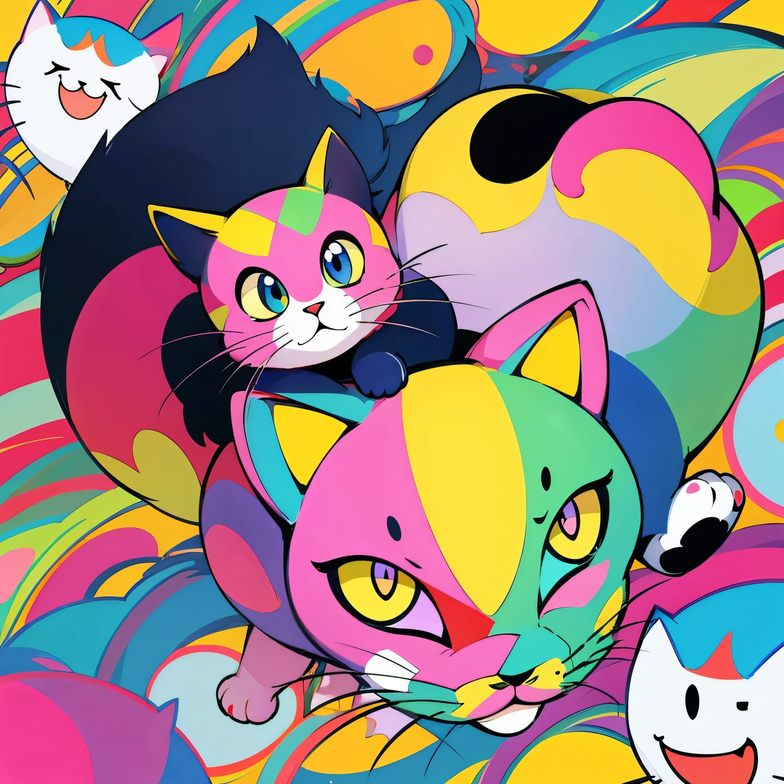 Colored coloring book, cartoon style, cat.