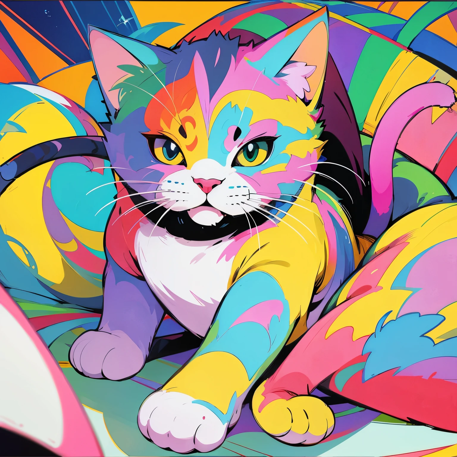 Colored coloring book, cartoon style, cat.