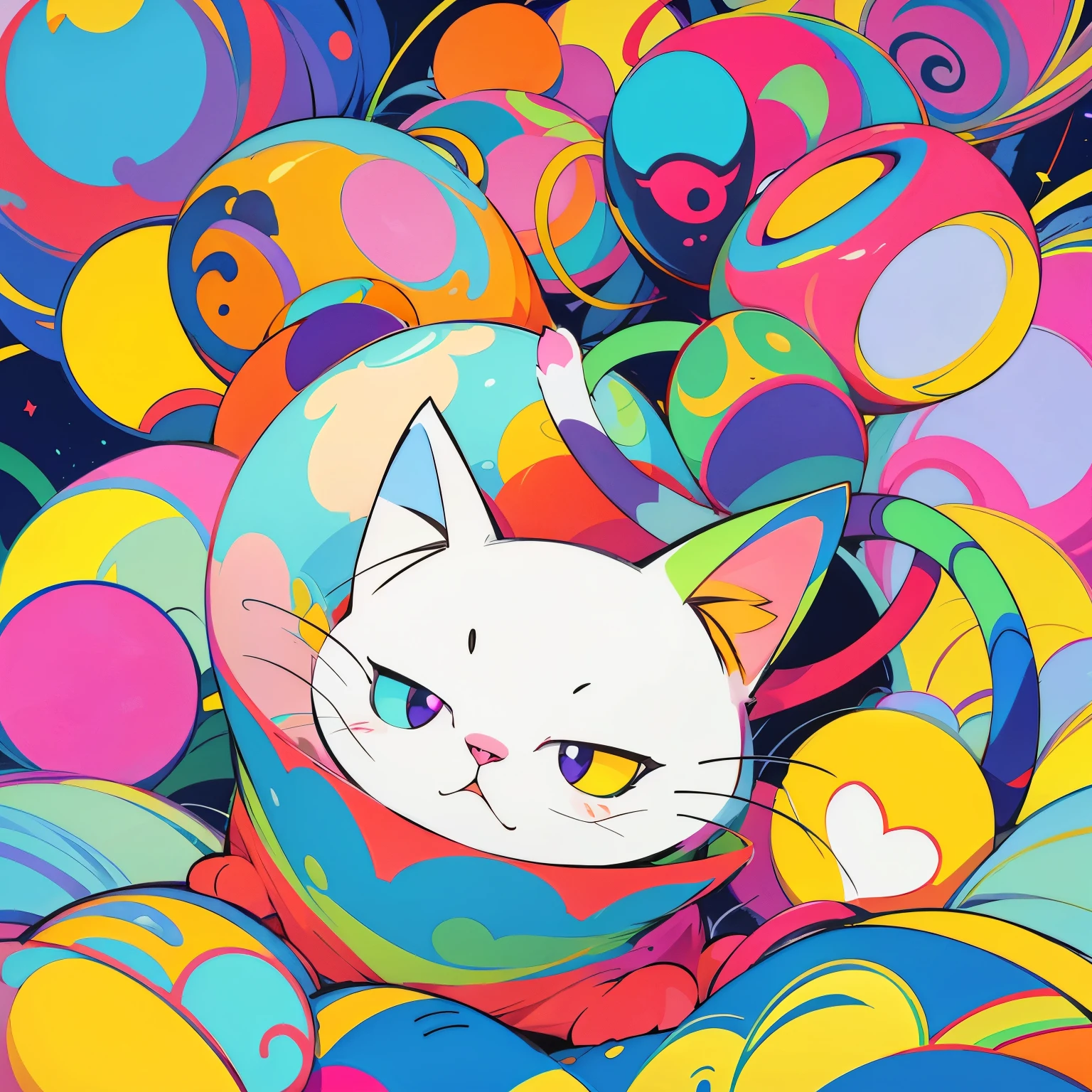 Colored coloring book, cartoon style, cat.
