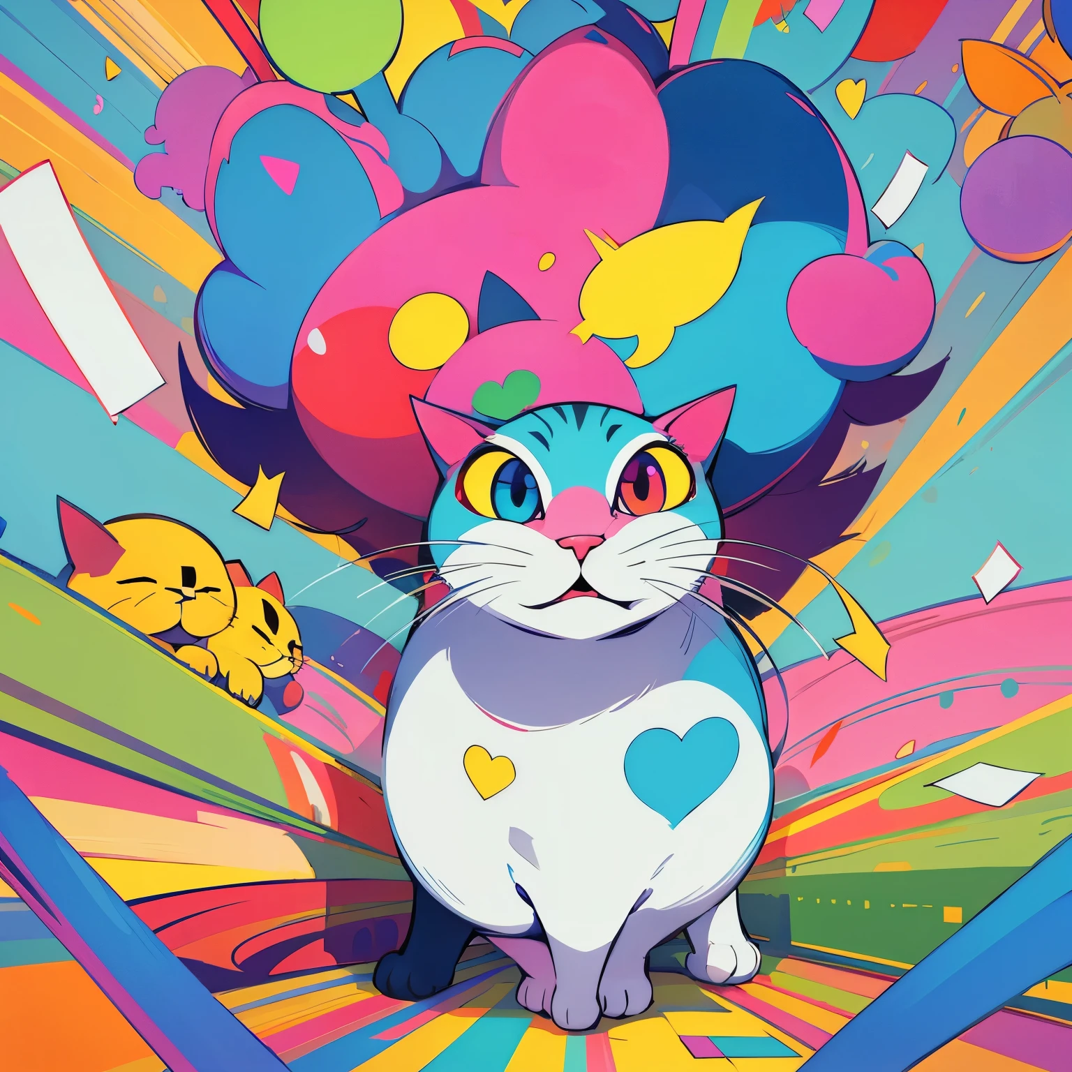 Colored coloring book, cartoon style, cat.