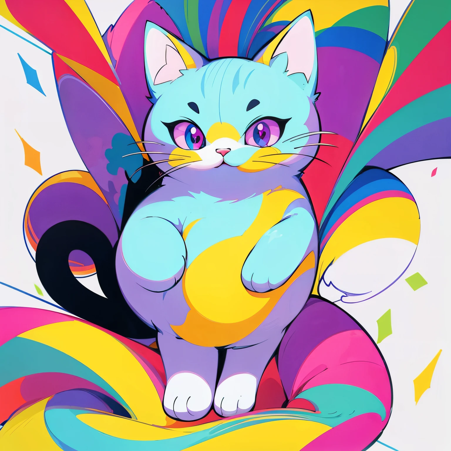 Colored coloring book, cartoon style, cute cat.