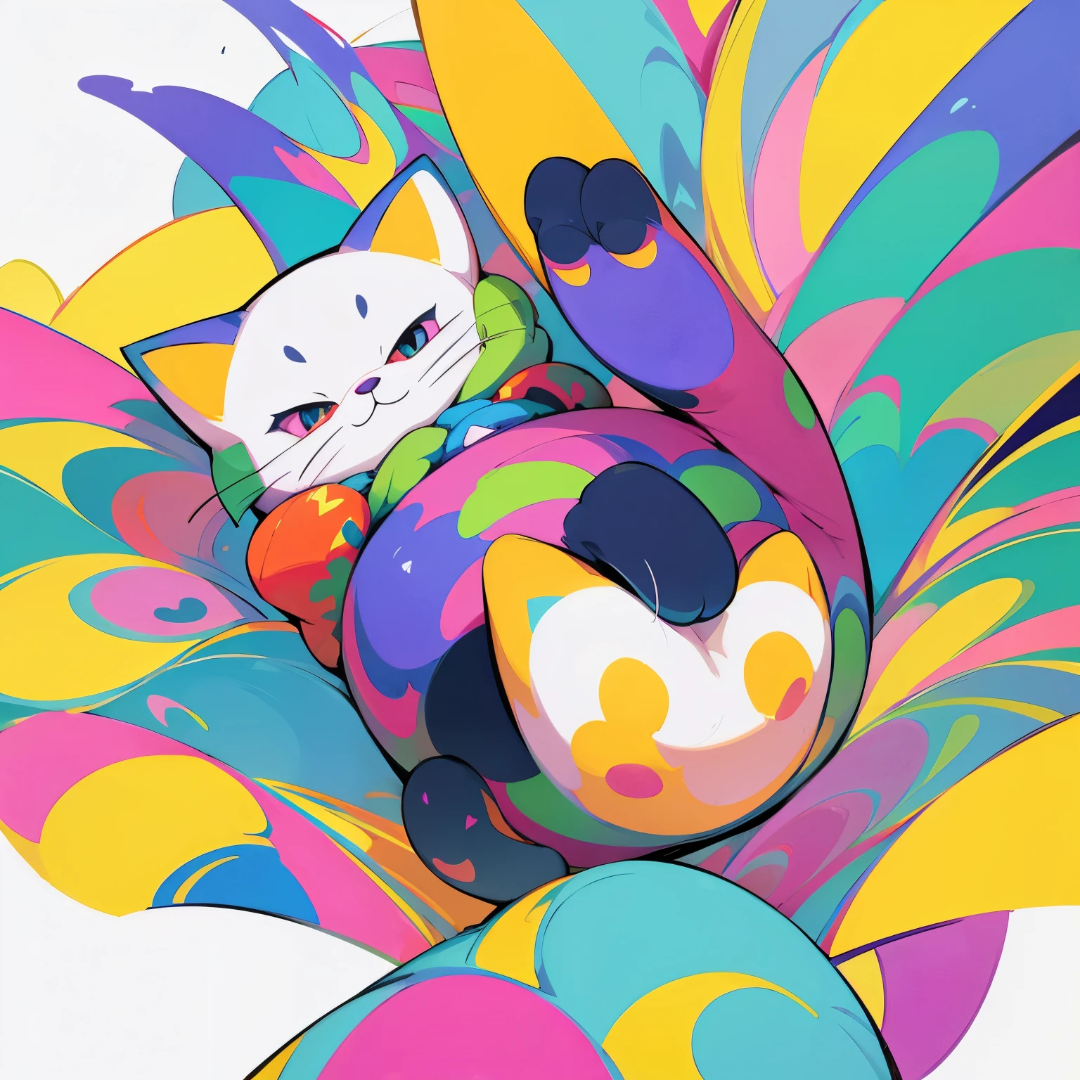 Colored coloring book, cartoon style, cute cat.