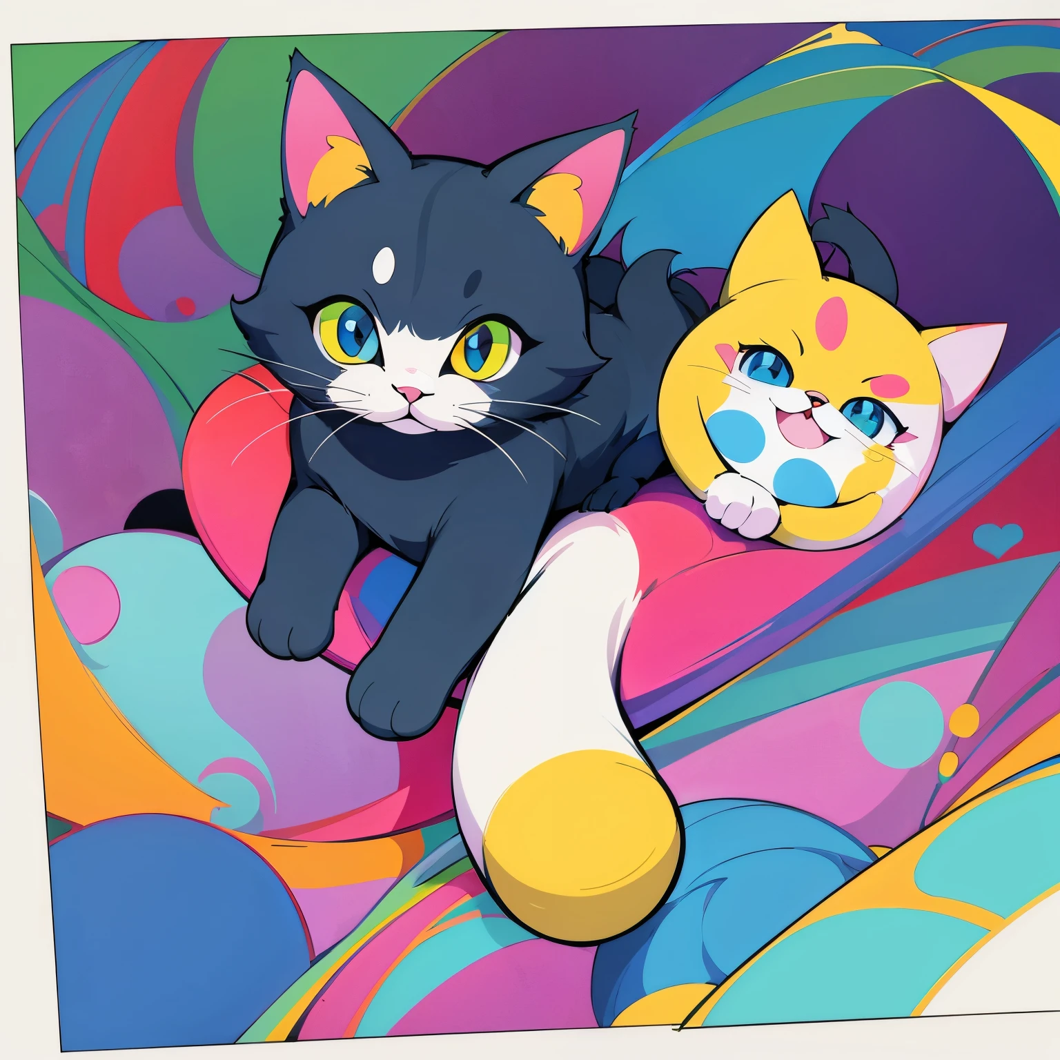 Colored coloring book, cartoon style, cute cat.