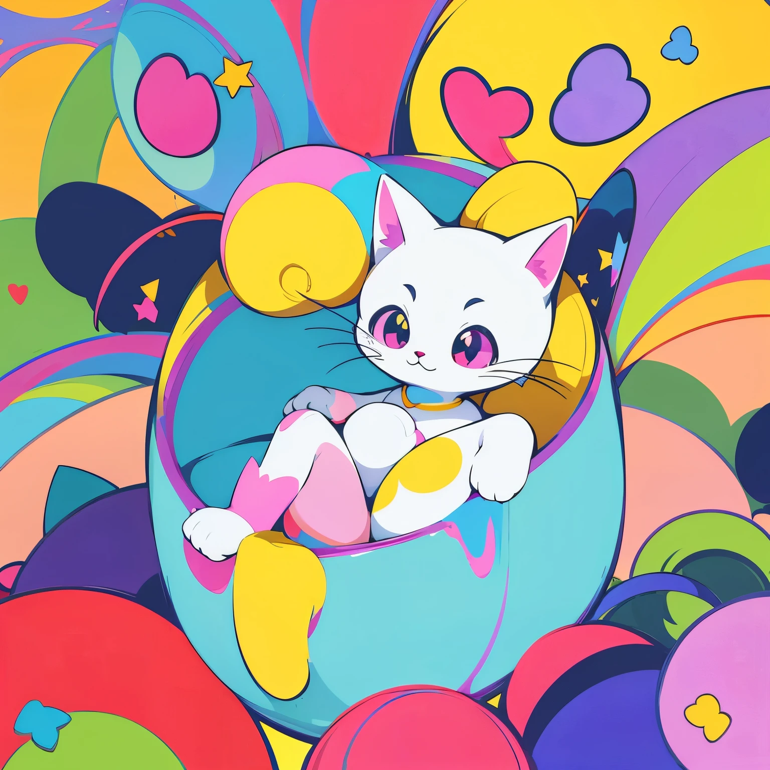 Colored coloring book, cartoon style, cute cat.