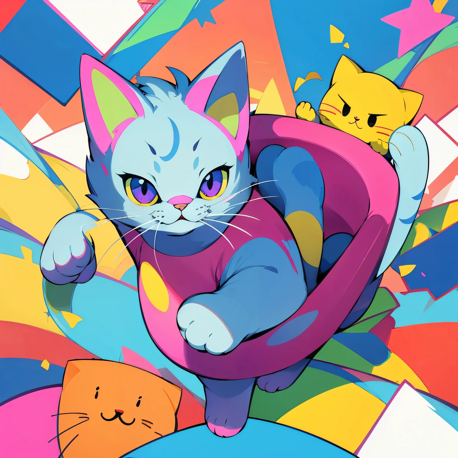 Colored coloring book, cartoon style, cute cat.