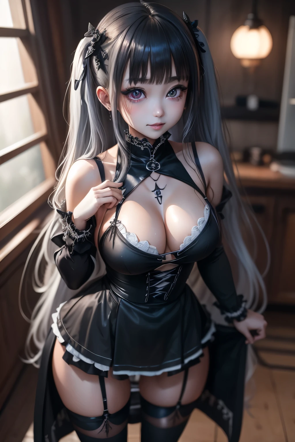 ハードDark Gothicメイク、Deep Night Sky、Horror、Black dark eyeshadow、cry、sad、Good skin radiance、Dark Gothicメイク、Dark smile、palace、The beauty of fragrance、24-years-old、Expression of intense sexual pleasure、Embarrassed look、Dark Gothic、Obscene language、highest quality、Expression of sexual pleasure in suffering、Drunk face、紫のMaid clothes、Mysterious、Noble、The face of someone who is holding in the toilet、sexy、Loving smile、Twin tail hair、jet black ruffle skirt、Right blue eye, Left eye is red、Super bewitching pose、Platform Heel Shoes、Heavy makeup、Gothic ta Clothing、A little slimmer、Silver Hair、Long Hair Straight Hair、Cute Gothic Loliress、Beautiful Face、elegant features、Fascinating face、Knee-high socks、Stained glassが背景、Chest glistening with sweat、The room is dark、goth long dress、Bell Sleeves、Wizard Sleeve、decadent look、Sexually excited expression、Gothic Mode、Glossy thighs wet with water、Thighs that are wet and shiny with oil、Background of a room full of roses、sad表情、Rose Maiden、The embroidery is pink、The dress has pink embroidery、Thigh-high socks、Knee-high socks、Gentle expression、Dark black eyeshadow、despicable act、Stained glassと薔薇背景、The lower half of the body is wearing a black bikini swimsuit.、thighs are a little thin、Female Duo、Female couple、A blue lightning bolt glows in her right hand.、Blue electromagnetic waves shine in my hands.、dark church background、Stained glass、black metal world、Dark Castle、Dark Room、Slender body、upright、walk、Are standing、gothic long dresaid clothes、Victorian dresses、Her thighs glisten with sweat、My body is wet and shiny、Lots of glitter on the thighs、sweating、My thighs are sticky from sweating、Sweat glistens on the thighs, The whole body is sweaty and shiny、pretty sweaty、My thighs are sweaty、My thighs are so wet、My thighs are shining with sweat、A lot of sweat glistens all over the body、The thighs are the best、Black bikini bottoms、