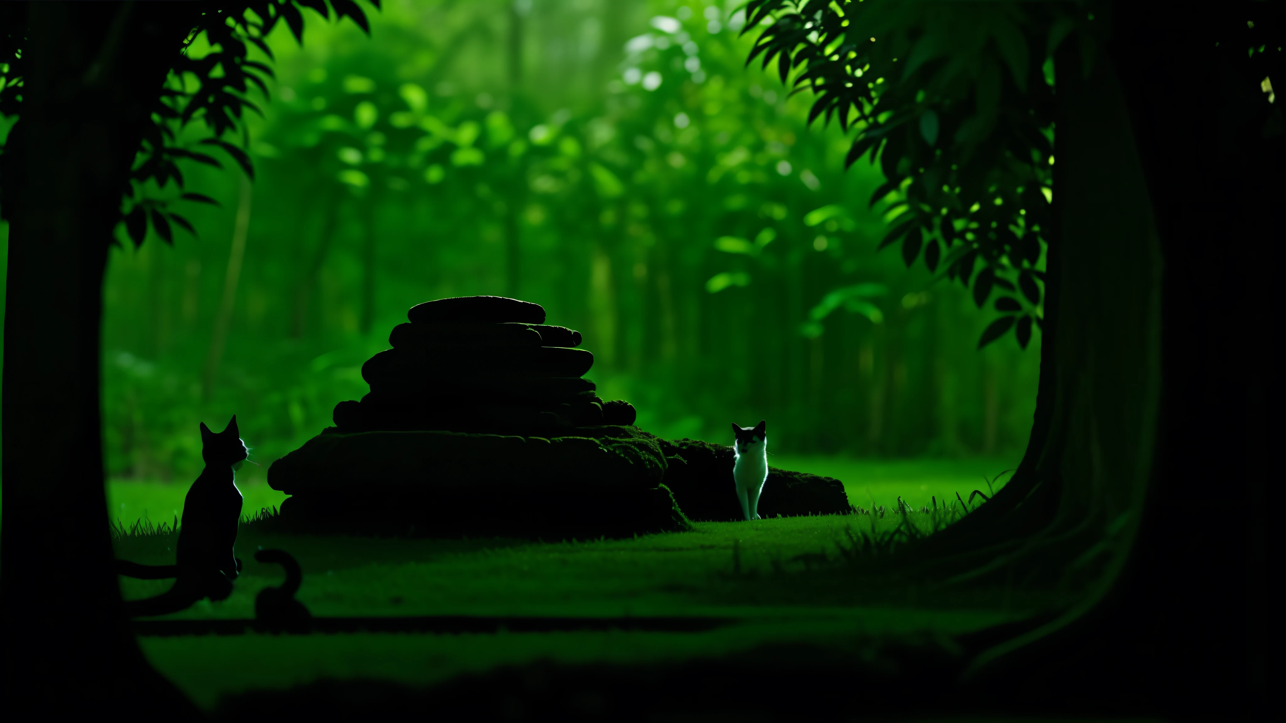 antiquity、forest、temple、Vision、green、Dark green、Wood、、Dark、Deep、Distant、Eternity、thatch、Cat、my world、Simple、jungle、Fantasy、Zen