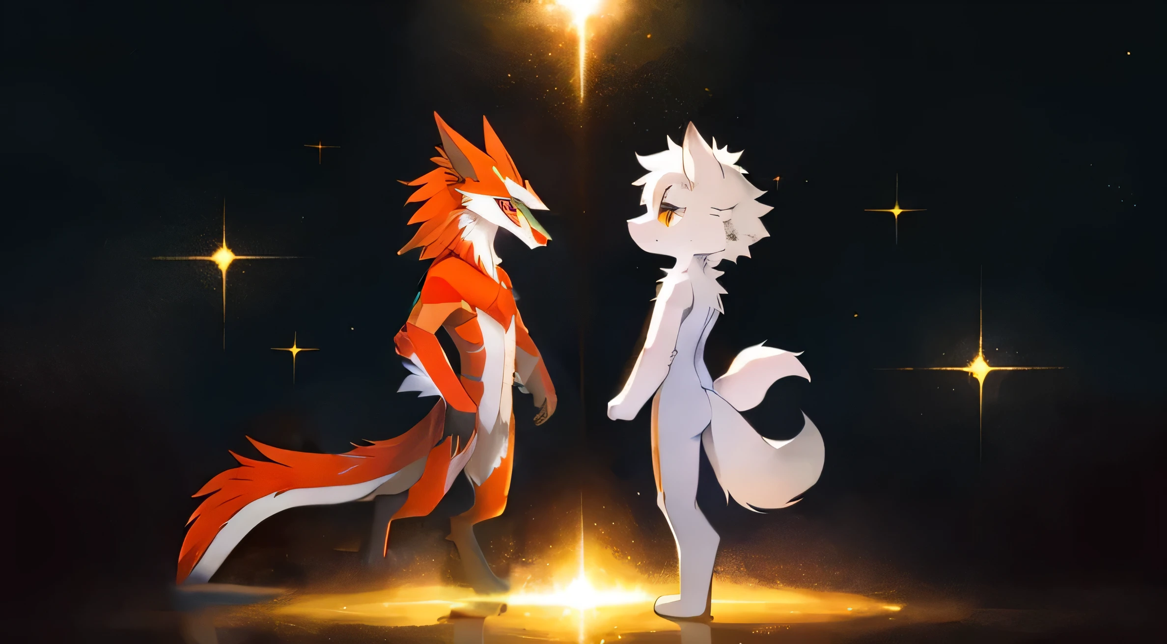 a sergal with a gray main color and red Second Color with orange stripes