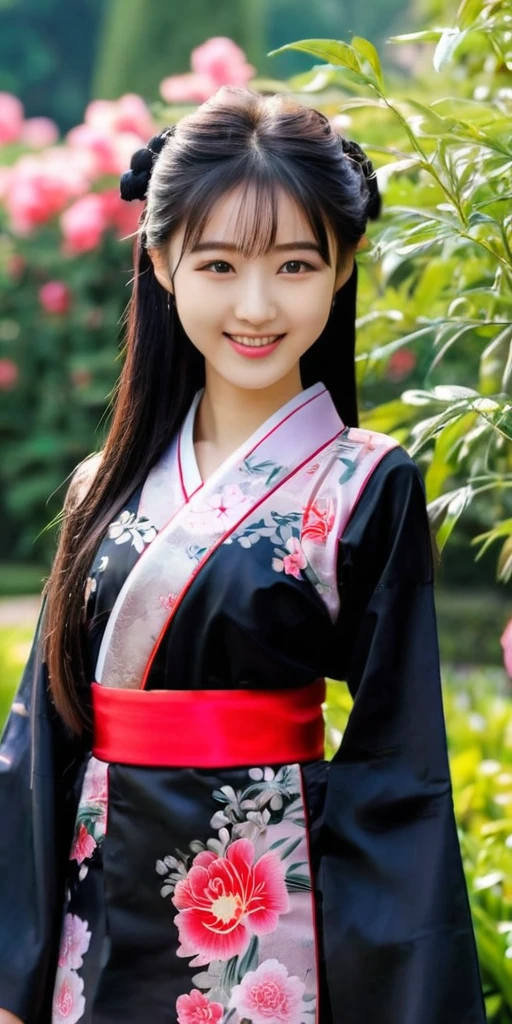 ((16k,super highest quality,Ultra-high resolution,masterpiece,Realistic,Realistic,Very detailed)),Young, adorable and cute 〜20 year old girl,Full body photo,Full body angle,Esbian all over,Baby Face,slid,Long legs,Thin legs,Thin thighs,Beautiful hands and feet,chest,Cute smile,Adorable smile,nice smile,Rose garden in the background,Long Straight Hair,Iris,Black Hair,A lovely, beautiful and childlike Japanese girl,With a young body,Slim waist,Traditional Chinese Costume,((Short Chinese dress for women,Sexy China Clothing,Chinese Dress Sexy Lolita Dress))