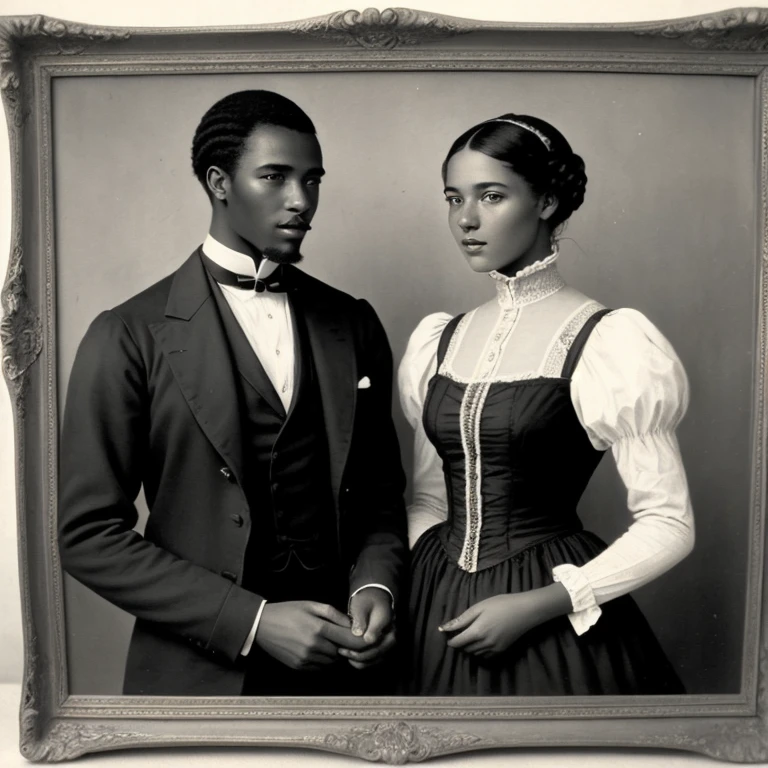 ((best quality)), ((Masterpiece)), (detailed), vintage classic old victorian image of perfect, male african and european handsome men couple. Show all images, Show NSFW images. No frames, no portraits