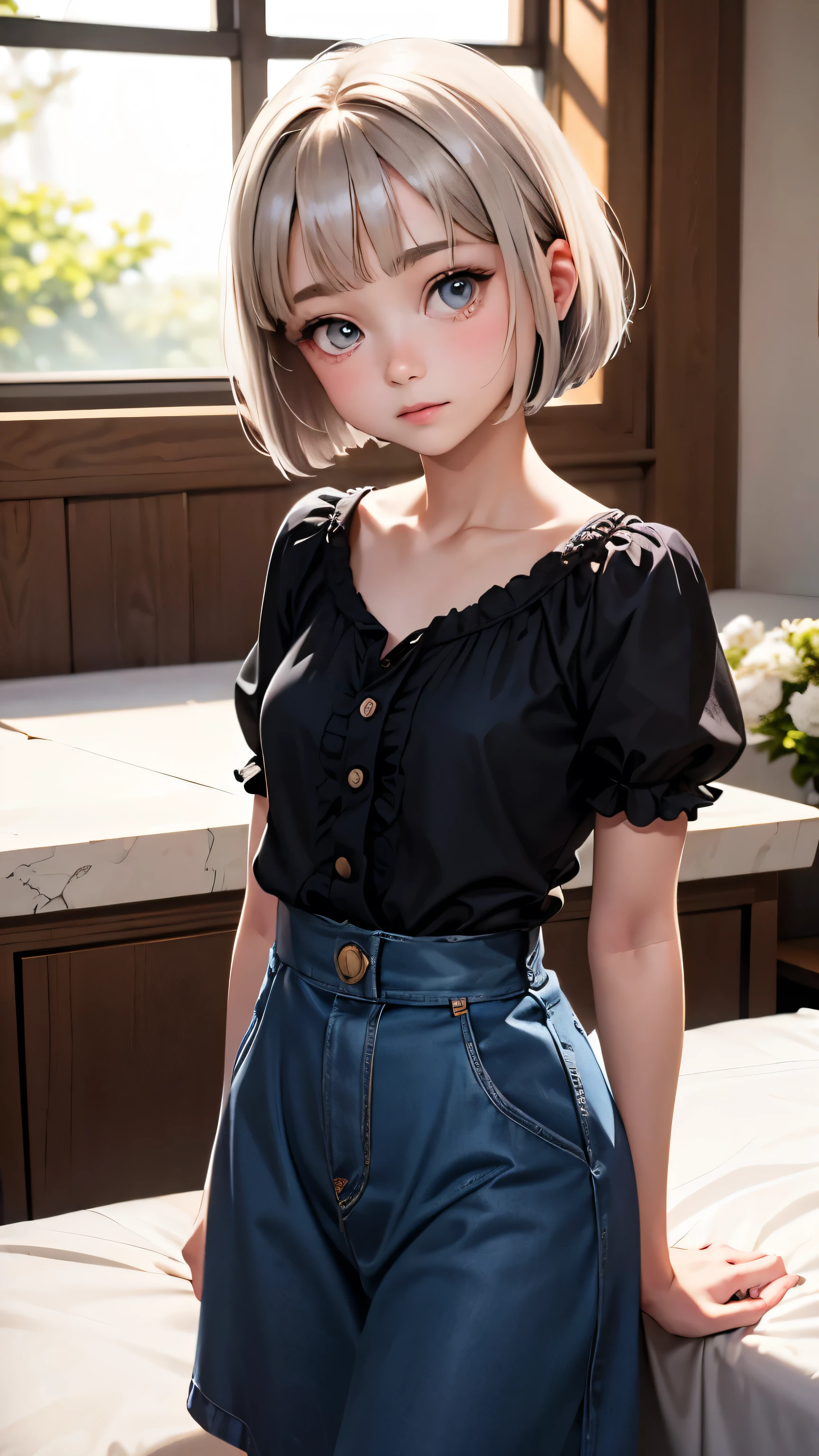 short hairと白のシャツ, short hair, Short hair with bangs, Woman with pretty face, Cute little face in a portrait, French Bob, White skin!!, Short brown hair and big eyes, Soft Portrait Shot 8k, Beautiful light、Big eyes, Beautiful girl, Young girl with bob cut, Best image quality, Tabletop, Leonardo da Vinci's Notebooks Da Vinci, Leonardo da Vinci's manuscript in the background,See-through gown,