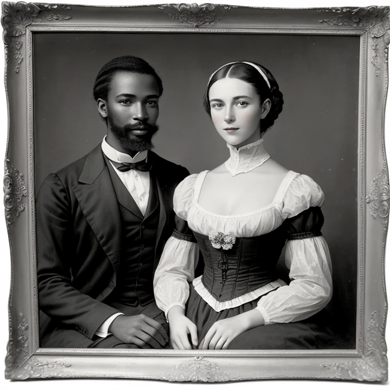 ((best quality)), ((Masterpiece)), (detailed), vintage classic old victorian image of perfect, male african and white european, handsome men couple. Show all images, Show NSFW images. No frames, no portraits