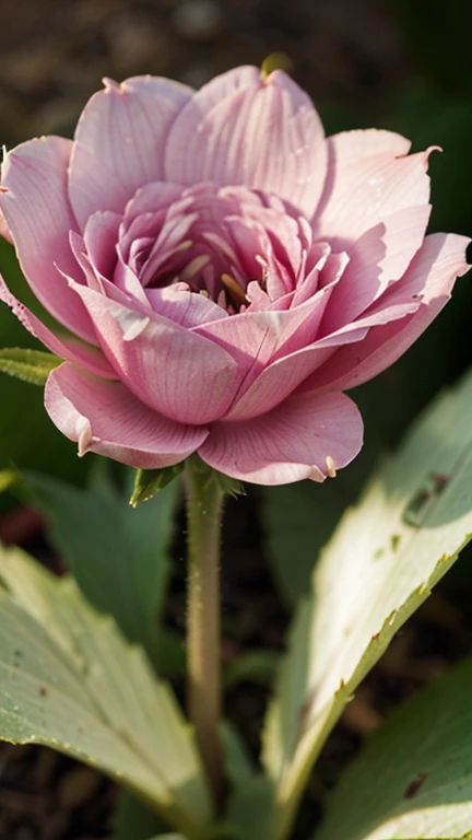 Create the macro photography of bougenville flower, background of the macros is flower garden.