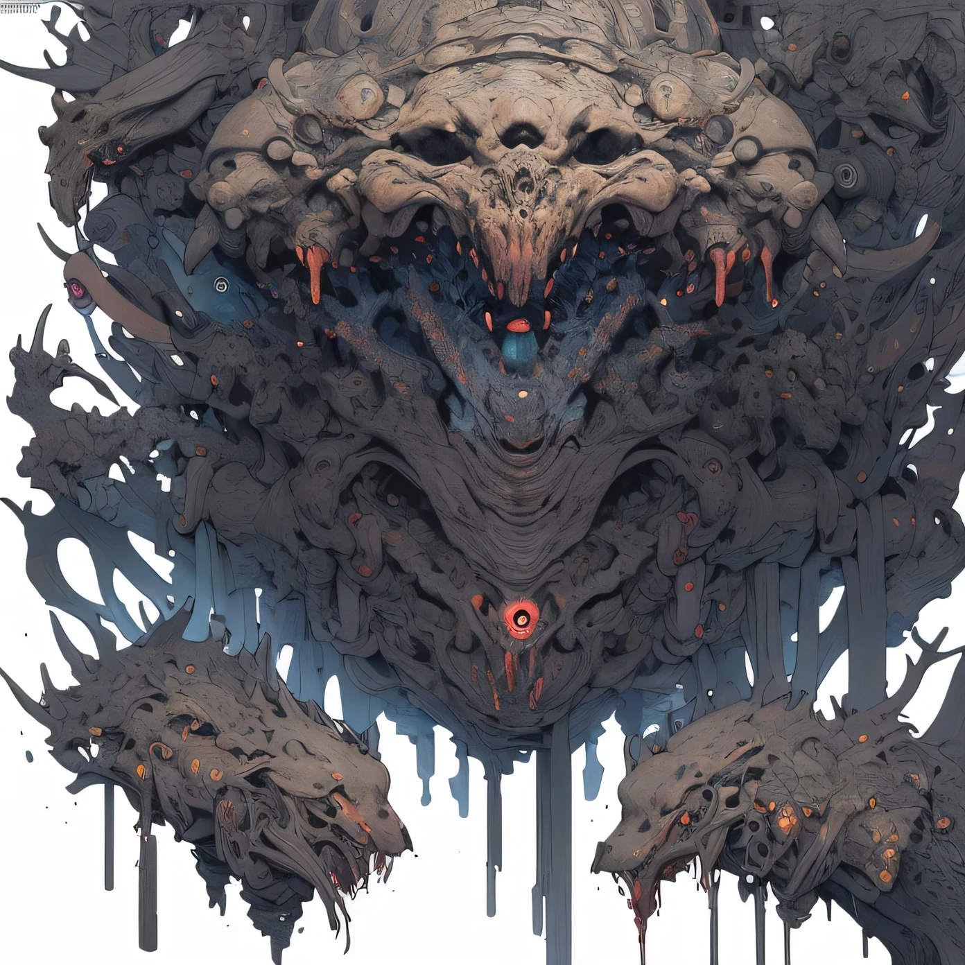 (Masterpiece, Best quality: 1.2), Ultra detailed, Highest detail, (bodyhorror: 1.4), (Biological machines: 1.3), (Bloody: 1.2), Living people, (Colorful: 1.2), satanic, (Machine: 1.3), hans giger, many hands, (zentangle: 1.2), Black color scheme, avant garde, full body, cyberpunk, takato yamamoto, concept art, mystical landscape