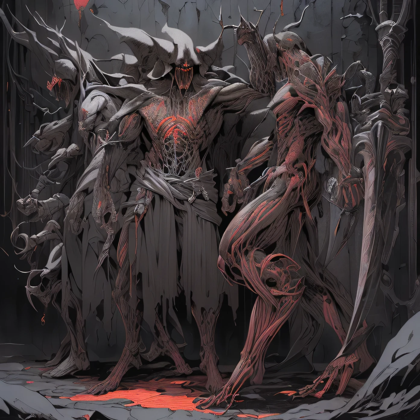 (Masterpiece, Best quality: 1.2), Ultra detailed, Highest detail, (bodyhorror: 1.4), (Biological machines: 1.3), (Bloody: 1.2), Living people, (Colorful: 1.2), satanic, (Machine: 1.3), hans giger, many hands, (zentangle: 1.2), Black color scheme, avant garde, full body, cyberpunk, takato yamamoto, concept art, mystical landscape