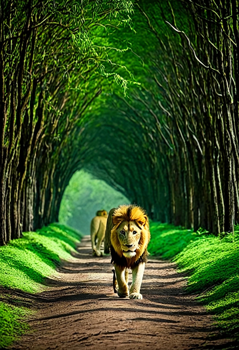 A lion walking in forest