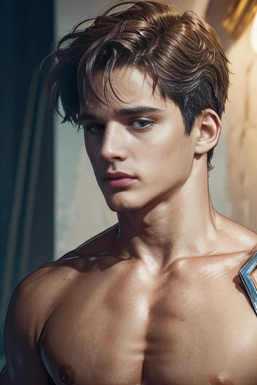 (8K, RAW photo, Highest quality), (full-body shot:1.3), (tall guy:1.4), (blue eyes:1.4), 25 years old, white pale skin, (brown messy hair:1.6), (roman gladiator:1.8), (bedroom:1.4) (:1.7), (roman shield:1.4), (pale skin:1.1), (dark place:1.6), (spooky:1.5), (((horror.1.9))), (evil:1.7) Realistic, (((full naked))), Exposing Penis, (((1 perfect Penis : 1.3))), 1 amazing Penis, (((1 nice Penis:1.2))), 1 beautiful Penis, 1 great Penis , 1 male Penis, male Genitalia, Full Body, handsome man, frontage, Intricate details, Extremely detailed eyes and eyelashes, Muscular male, Manly, masculine, Soft lighting, Cinematic lighting, Portrait, Exposing the pectoral muscles, male model, muscular, ripped, defined body, Digital SLR, hyper qualit, Fujifilm XT3, Crystal clear, 8K UHD, High detail, Ultra photo realsisim, haar, ((Realistic skin), ((pores)), ((high detail skin)), volumettic light, groin, far, complex 3D visualization, high detail, 1 handsome young man (nsfw) looking at the viewer (Pureerosface_V 1:0.6), pure, genuine human skin , (bare chest), muscles, vivid details, hyperrealistic, beautiful background, octane rendering, best quality, masterpiece, extremely detailed, computer graphics, unity, wallpapers (realistic, photorealistic: 1.37), stunning, fine details, masterpiece, best quality, official art, extremely detailed CG unity 8k wallpapers, (((Full Body))), ((Correct body structure)), (((Correct dissection))), (((Depth of field:1.5)))