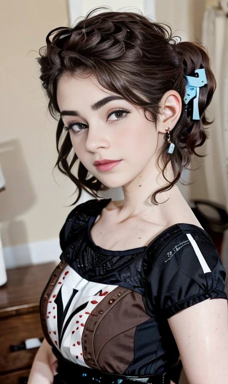 Photo of a 14 year-old american girl, .RAW, beautiful teenage girl, (Long brown hair with ponytail), light brown hair ponytail hairstyle((retrato)), ((Cara detallada:1.2)), ((Detailed facial features)), (Piel finamente detallada)  , (Masutepiece) (proporciones perfectaotos realistas)(La mejor calidad) (Detallado) fotografiado con una EOS R5 de Canon, Lente de 50 mm, f/2.8, NffSW, (8k) (papel tapiz) (cinematic lighting) (Dramatic lighting) (sharp focus) (Enrevesado) senos medianos , pechos medianos , muchas pecas en mejillas y nariz , pecas en pecho, cuerpo completo , hermoso cuerpo de muje adolesente,  lindo maquillaje , gran sonrisa  , mujer delgada escultural , vestido elegante , vestido de noche , foto de cuerpo completo