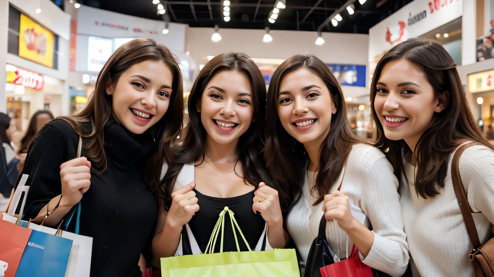 women shopping, smiling, with friends, joy, happy, surprised