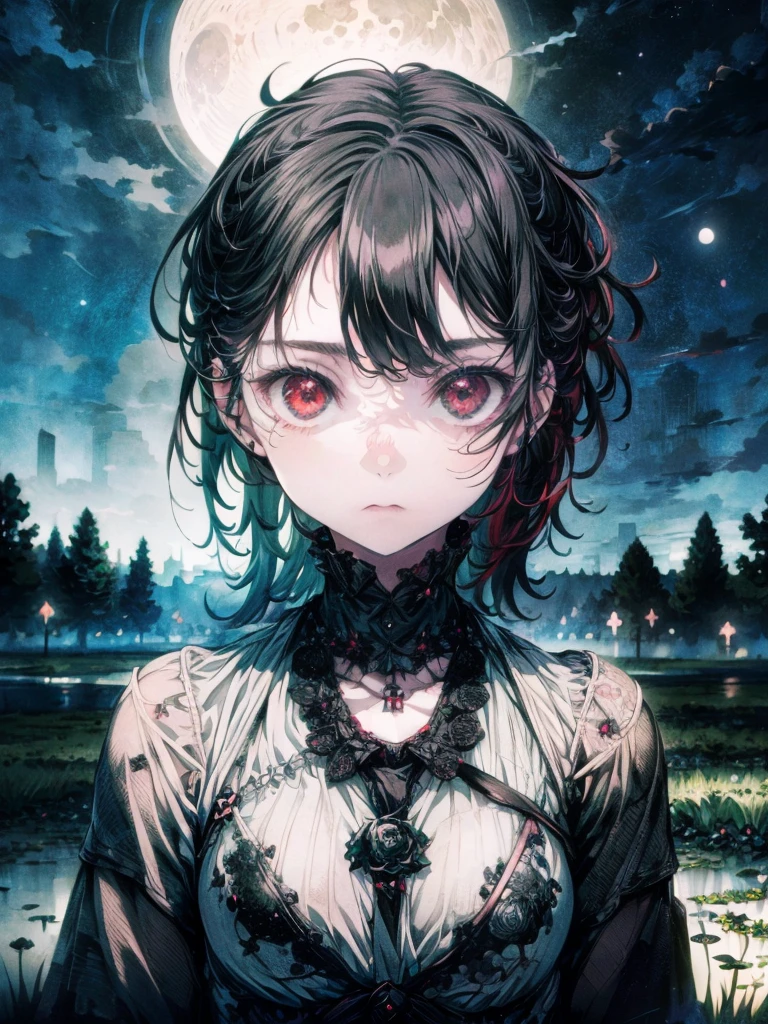 (Kyle Thompson:1.3), anime-style, girl, abandoned park, black roses, death symbol, moonlight, depth, shallow focus, cross shadow, photorealistic, contrast, synthesis, medium difference, dramatic, symbolic, eerie, night, moonlit, mysterious, dark, ethereal, haunting, surreal, atmospheric, artistic.