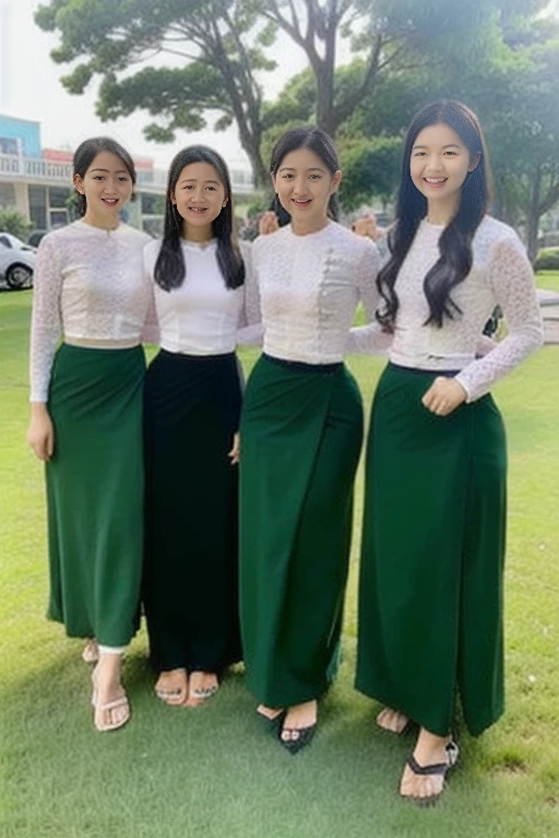School female teachers are walking in groups.