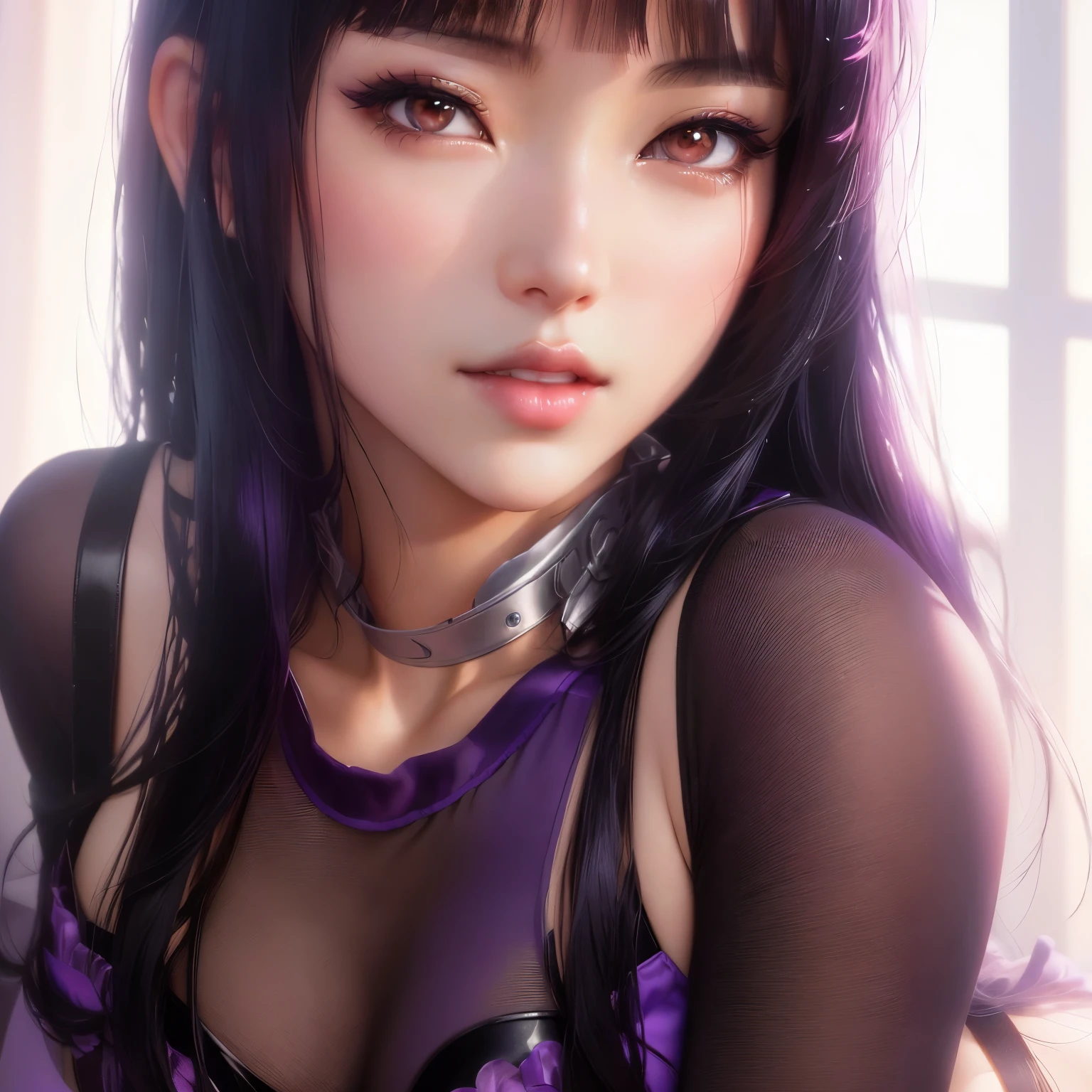 Alafide Asian woman in purple transparent lingerie posing in front of the camera, Charming anime girl, Realistic Anime girl render, Realistic Anime 3D 风格, Realistic Anime, Sexy portrait of Tifa Lockhart, 3D animation is realistic, Realistic young anime girl, Smooth anime CG art, Charming anime girl, Surrealist anime, Beautiful charming anime woman, Beautiful anime girl,Black hair,