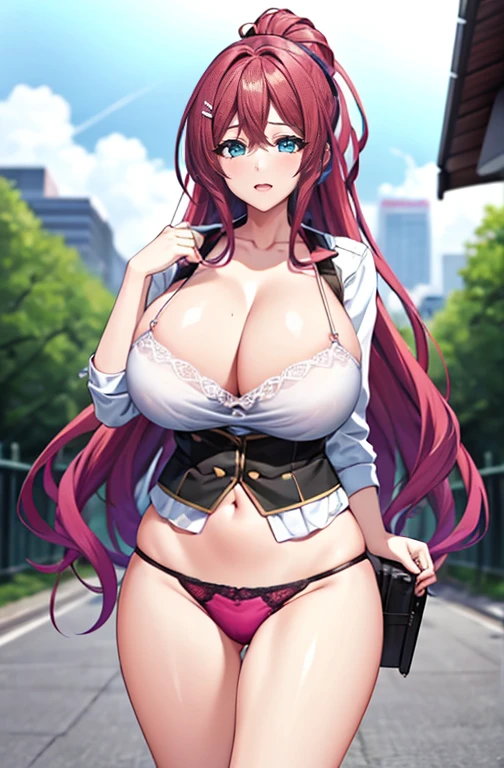 milf, (Mature female:1.3) permanent, Shut up, Looking at the audience, Very long hair, Pink Ponytail, Red Hair, Smile, greenEye, Slim sexy body, full body,the bestquality, (8k), (4K),(masterpiece), (the bestquality), Extremely detailed, Game CG, Wheels within wheels, Super detailed, illustration, Beautiful Body,Beautiful nose,fair角色設計, 完美的Eye, 完美Face蛋, 1 Girl, Open your mouth, Face红,1 girl, 20 years,Young women,fair Finger,fair long legs,fair body, fair Nose,fair character design, perfect Eye, perfect Face,expressive Eye,Perfect balance, Looking at the audience,(Focus on her Face),Shut up, (Innocent_Large target_Eye:1.0),(Light_Smile:0.3), official art,Extremely detailed CG Unity 8K wallpaper, Perfect lighting,rich and colorful, bright_front_Face_Lighting,White skin, (masterpiece:1.0),(the best_quality:1.0), Ultra-high resolution,4K,Super detailed, photography, 8k, HDR, high resolution, absurd:1.2, Kodak Portrait 400, Film Grain, Blurred background, Bokeh:1.2, 鏡頭Light暈, (Energetic_color:1.2),专业photography师, (fair,Large target_breast:1.4), (fair_Face:1.5),(narrow_waist), Pink underwear,Pink lace,pink bra, pink underwear, pink lingerie