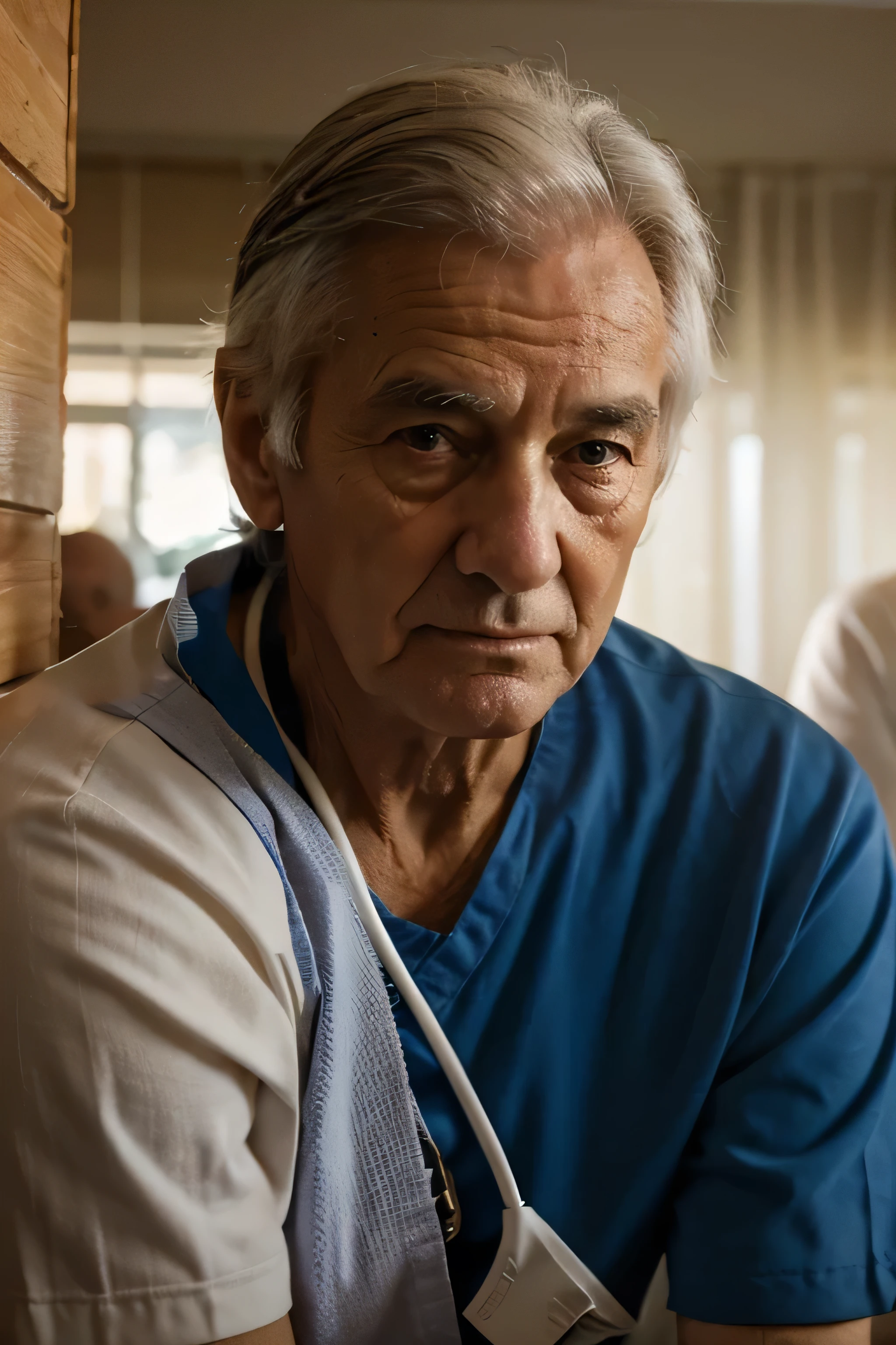 (close-up:1.2) of elderly men and women, chatting on nursing home, 8k uhd, dslr, soft lighting, high quality, film grain