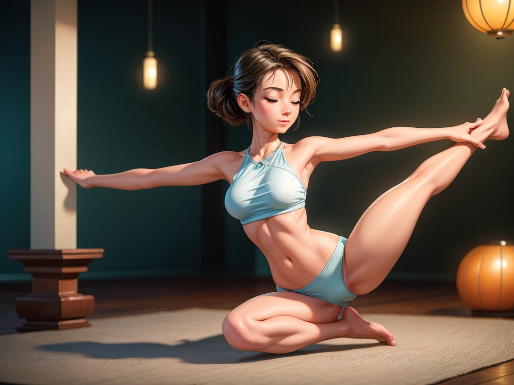 (best quality,4k,8k,highres,masterpiece:1.2),ultra-detailed,realistic,photorealistic:1.37,yoga,sexy pose,yoga mat,fit body,flexible,peaceful background,harmony between body and mind,curved figure,serene expression,graceful movement,professional photography,soft lighting,vivid colors,blurred background,pure essence,polished lines,sharp focus,smooth skin,elegant posture,beauty in motion,focus on breath,inner peace,joint flexibility,stability and balance,clean and simple composition,strong yoga foundations,strength and flexibility,fluid flow,beautiful details,serene atmosphere,meditative practice,spiritual journey,authentic yoga experience,happiness within oneself,sensual aura,alluring charm,artistic approach,graceful energy