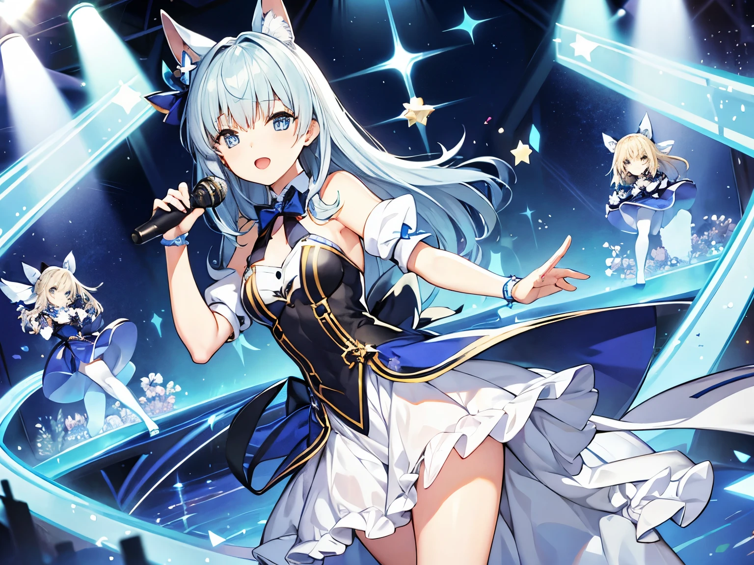 Thirty Alice Synthesis, star, sing, perfect face, Beautiful proportions, microphone in mouth, one person  