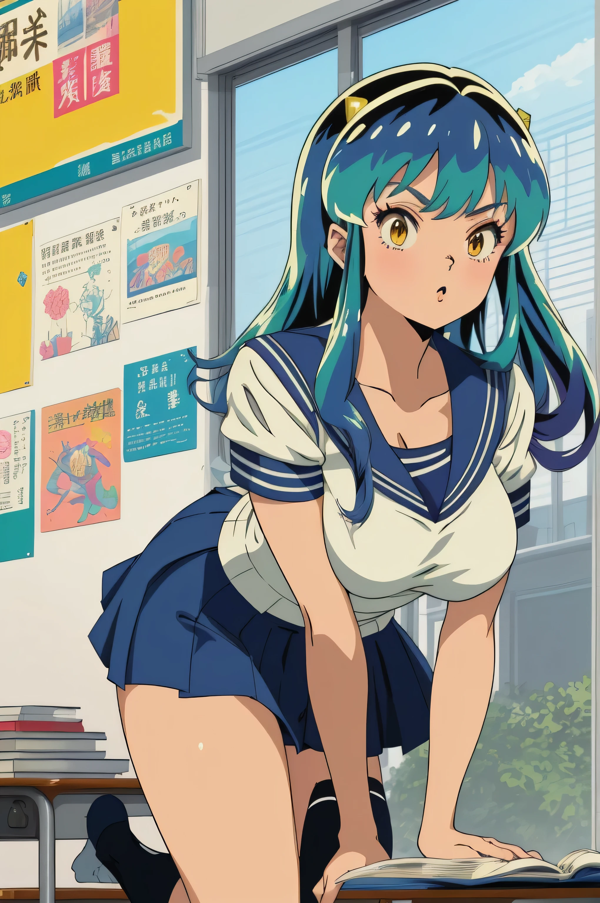 (Anime stuff, Retro art style, Clean brush strokes, Very detailed, Perfect Anatomy, Browsing Caution), Ram, sexy, (dorsal position: 1.2), Tabletop, (Penetration: 1.2), In a glamorous body, Huge breasts:1.7, ((Sailor suit)), ((School uniform skirt)), I can see her panties, refer to４Bookの中に親refer to１Book,